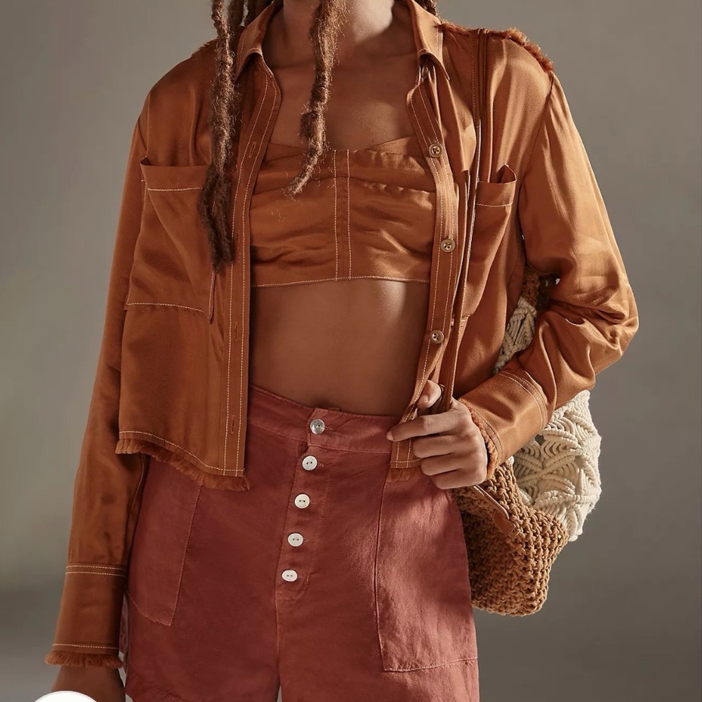Anthropologie Rust Brown Cropped Button-Up with Matching Bandeau